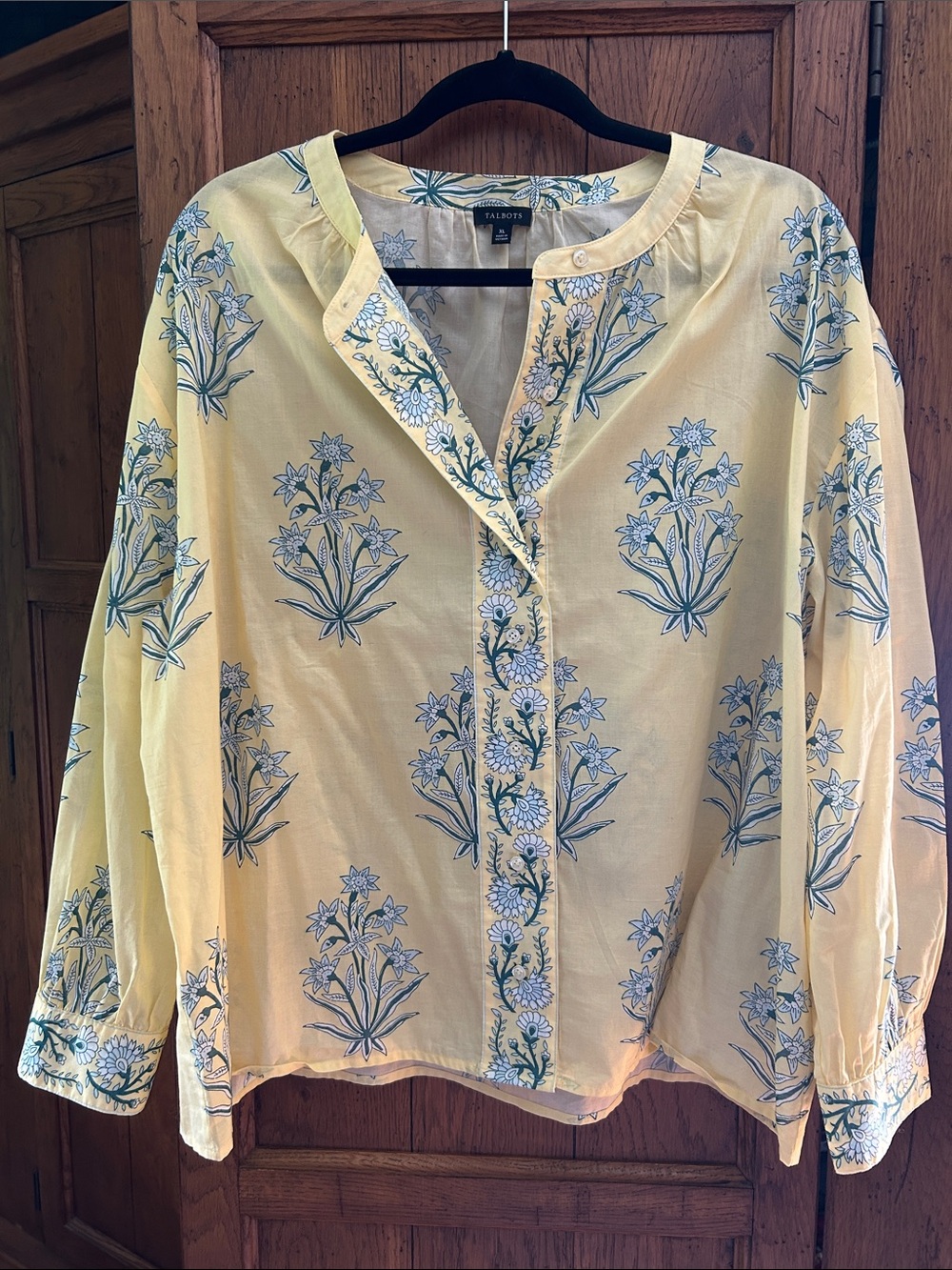 Talbots Pale Yellow Floral Button-Front Blouse
